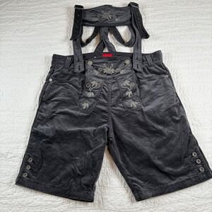 s.Oliver Mens Trachten Bermuda Lederhosen Gray Embroidered Sz 32 Oktoberfest